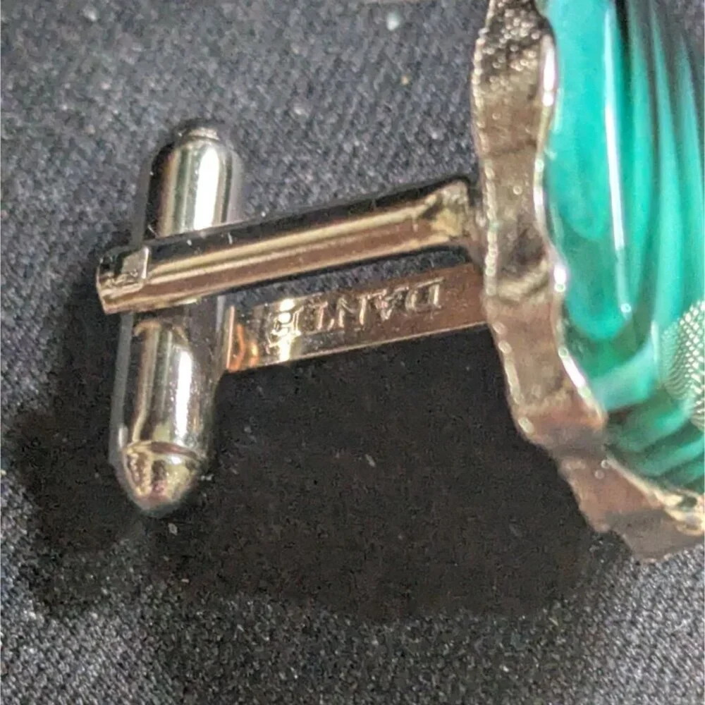 Vintage Dante Gold Tone Green‎ Art Glass Mesh Wrap Around Cufflinks
